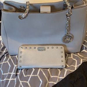 MK Gray Tote and Gray Studded Wallet